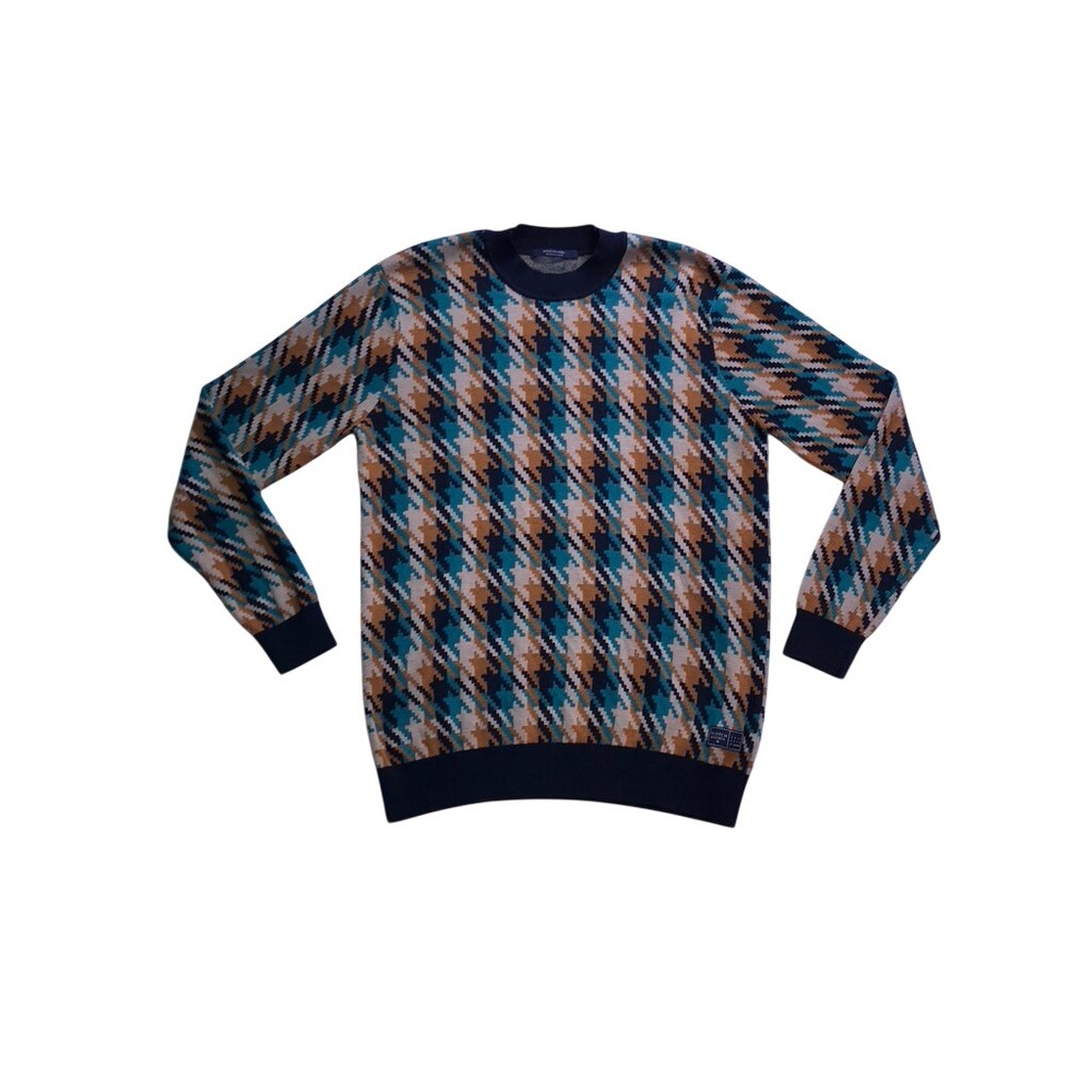 Scotch & Soda Sweater Mens Medium Multicolor Houndstooth Wool Blend Pullover